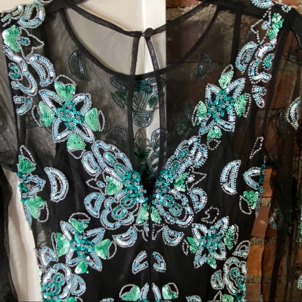 Aidan Mattox Vintage Beaded Sequin Mesh Long Sleeve Mini Cocktail Dress Size 2 - Picture 2 of 11